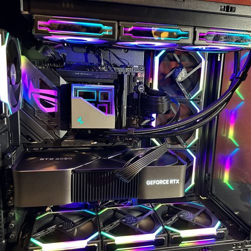 White-case ROG gaming PC with RGB light strips